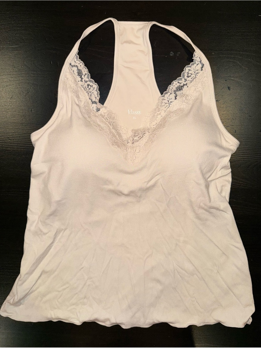 Klassy Lace Trim Racerback Tank Top - White